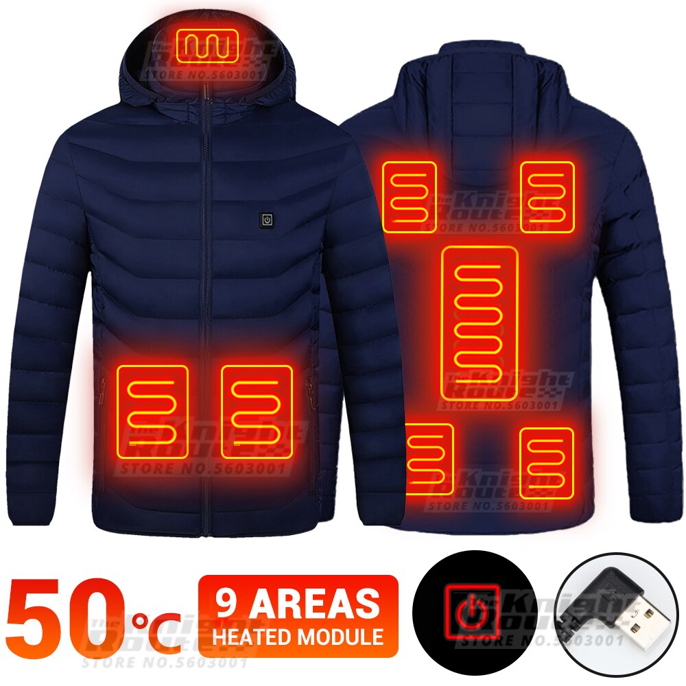 9 지역 자켓 난방 따뜻한 조끼 USB 난방 재킷 가열 조끼 코트 윈드 하이킹 사냥 남자 S-5XL 가을 겨울